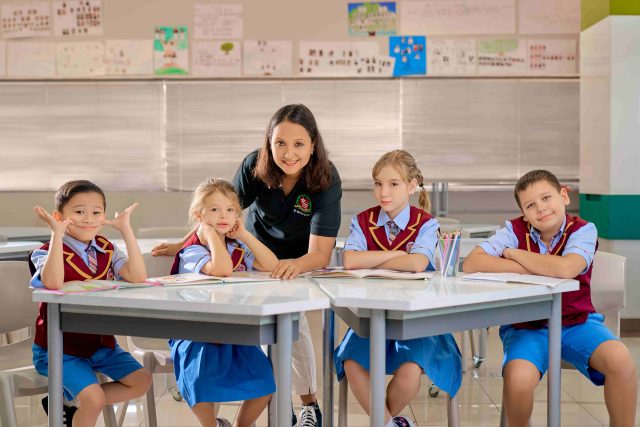 Binus simprug early years students with teacher