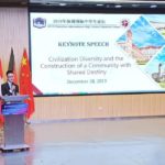 BINUS Simprug Representatives Avedis Sean Asihin and Amelia Kristiari speaking on Civilization Diversity and the Construction of a Community with a Shared Destiny.