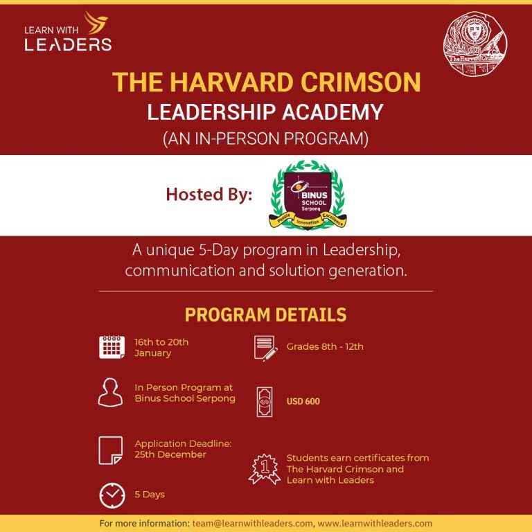 In-Person Harvard Crimson Scholars Program by The Harvard Crimson at Harvard University hosted by BINUS SCHOOL Serpong
